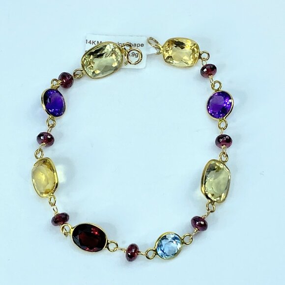 14K Multi colors & Shapes, Size Rainbow nature Gemstone bracelet 6.9g 7.25 JR961 - Picture 1 of 6
